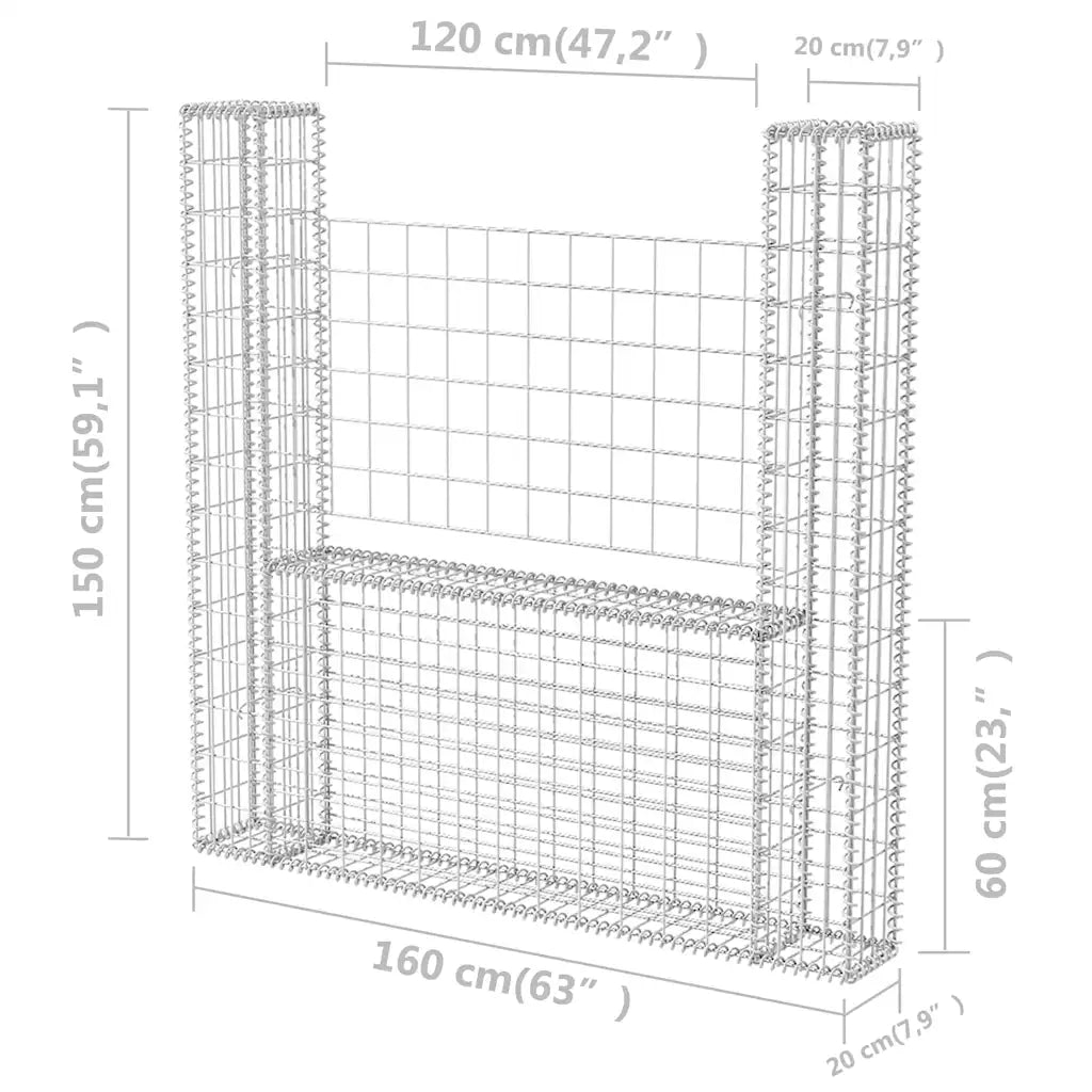 Cesto gabião em forma de U aço galvanizado 160x20x150 cm