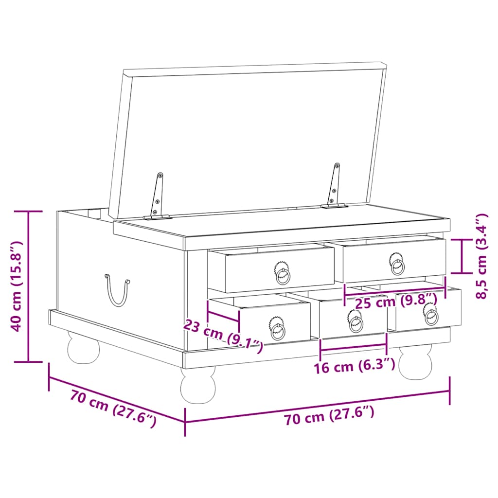 vidaXL Mesa de centro madeira recuperada 70x70x38 cm