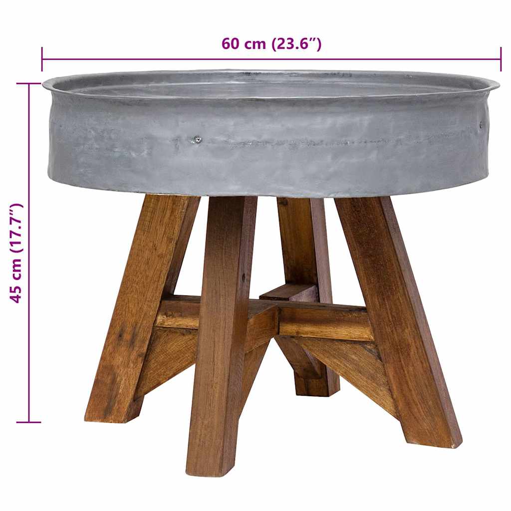 vidaXL Mesa de centro 60x45 cm mistura de madeira recicladas prateado