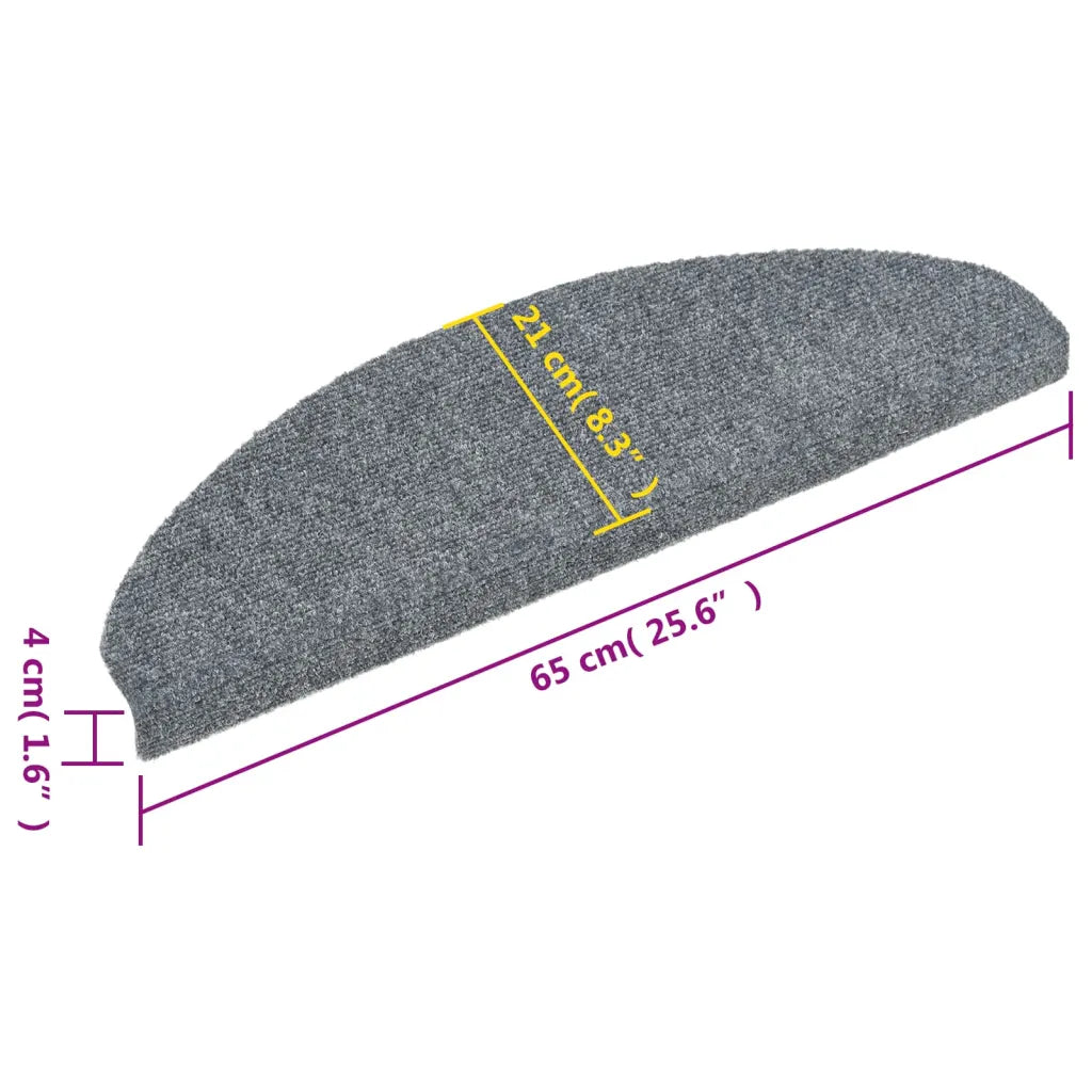 Tapetes de escada autoadesivos 15 peças 65x21x4 cm cinza claro semicircular grande