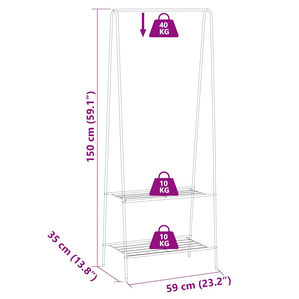 vidaXL Suporte para roupas 59x35x150 cm preto