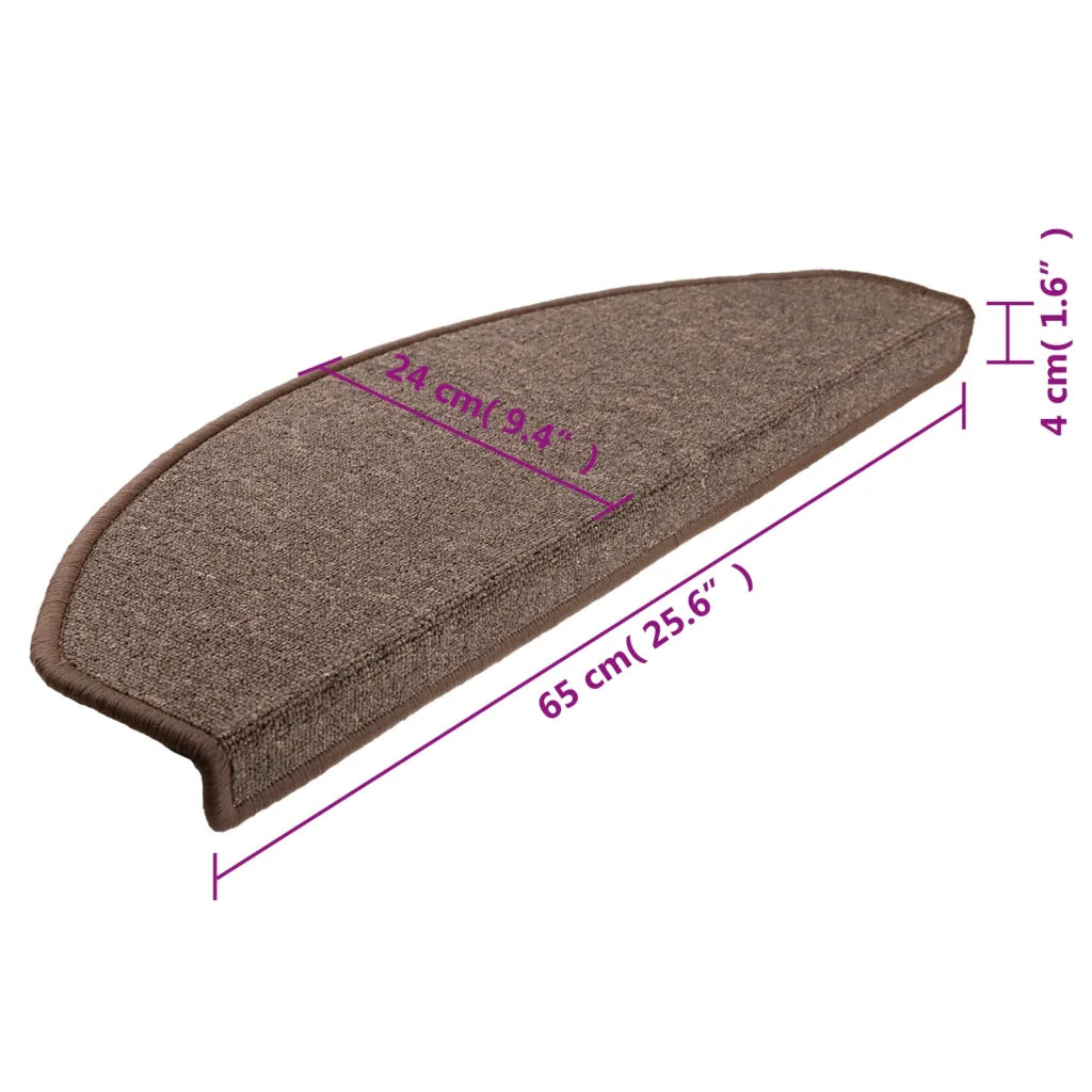 Tapetes de escada 15 peças 65x24x4 cm café meio redondo grande