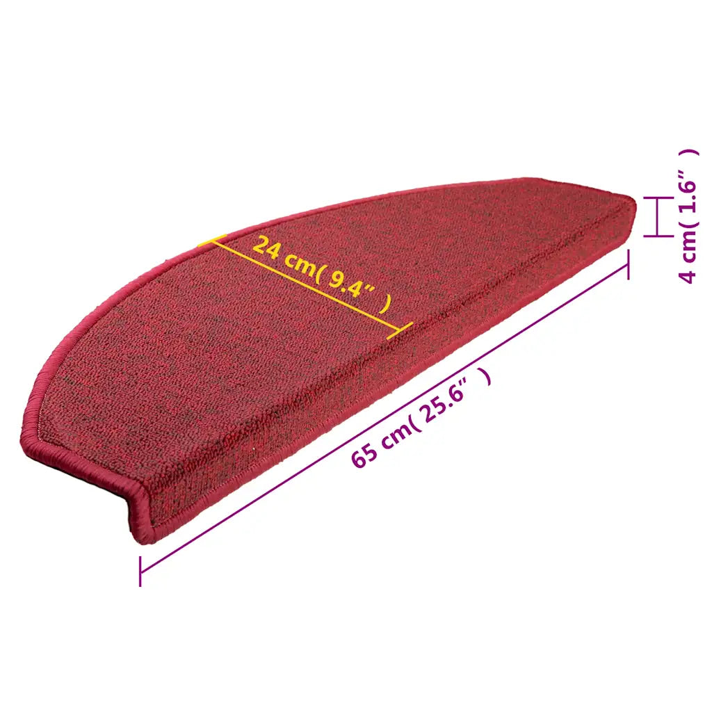 Tapetes de escada 15 peças 65x24x4 cm Vermelhos meio redondo grande