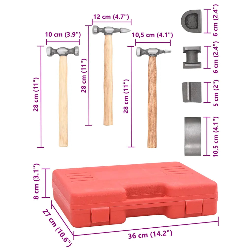 Conjunto c/ martelo reparação mossas carroçaria carro 7 pcs