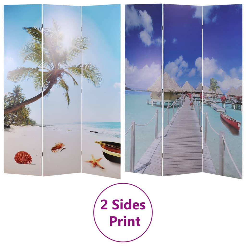 vidaXL Biombo dobrável com estampa de praia 120x170 cm