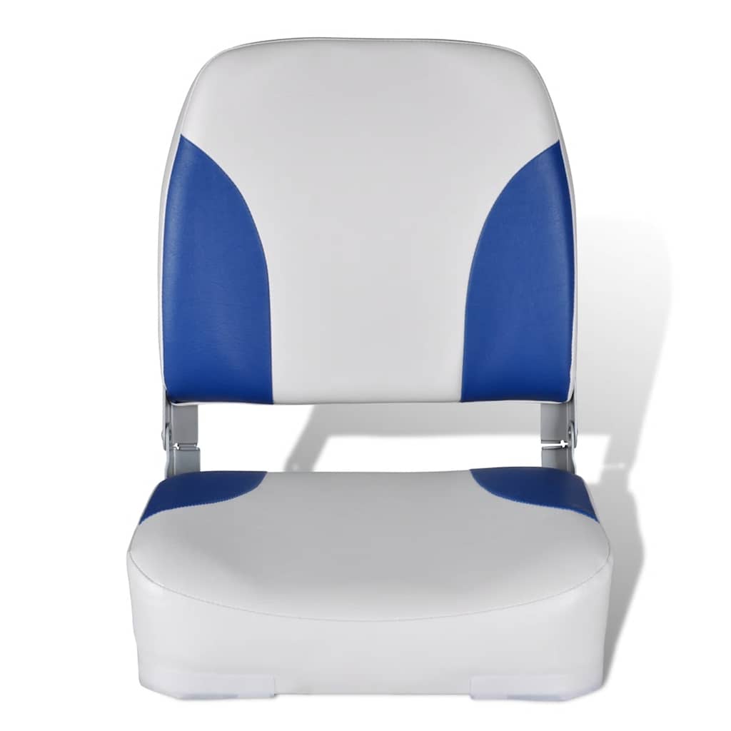Assento de barco c/ encosto dobrável e almofada azul/branco