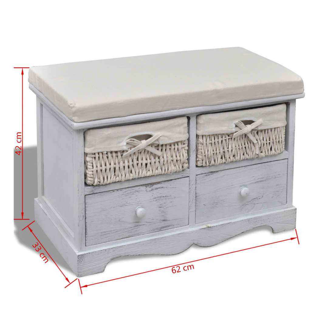 vidaXL Banco de arrumação 62x33x42 cm madeira de paulownia branco