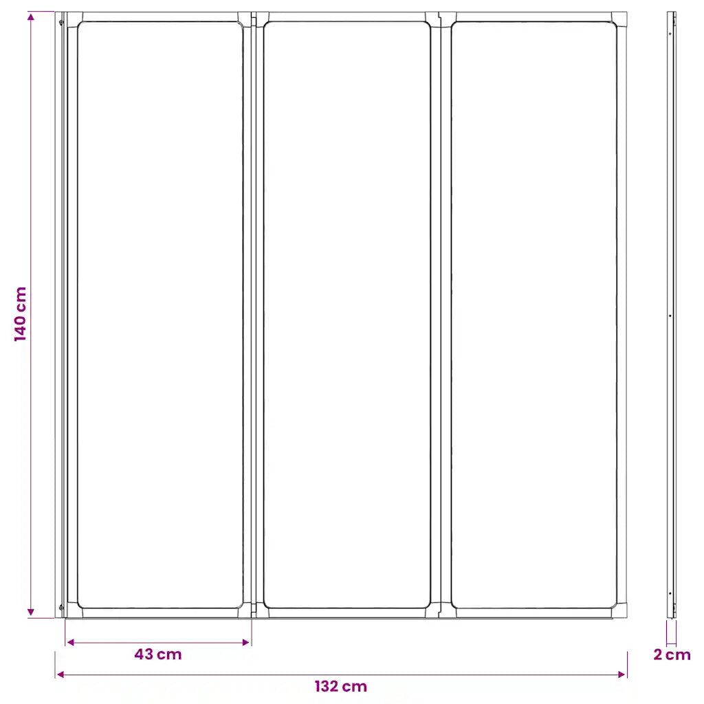 Painel de vidro dobravel para banheira 3 peças 141 x 132 cm