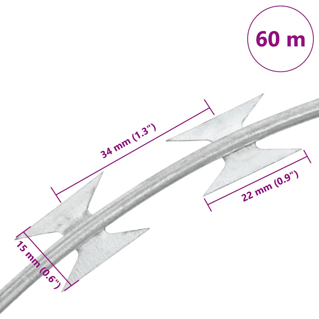 Rolo de arame farpado Concertina em espiral aço galvanizado 60m