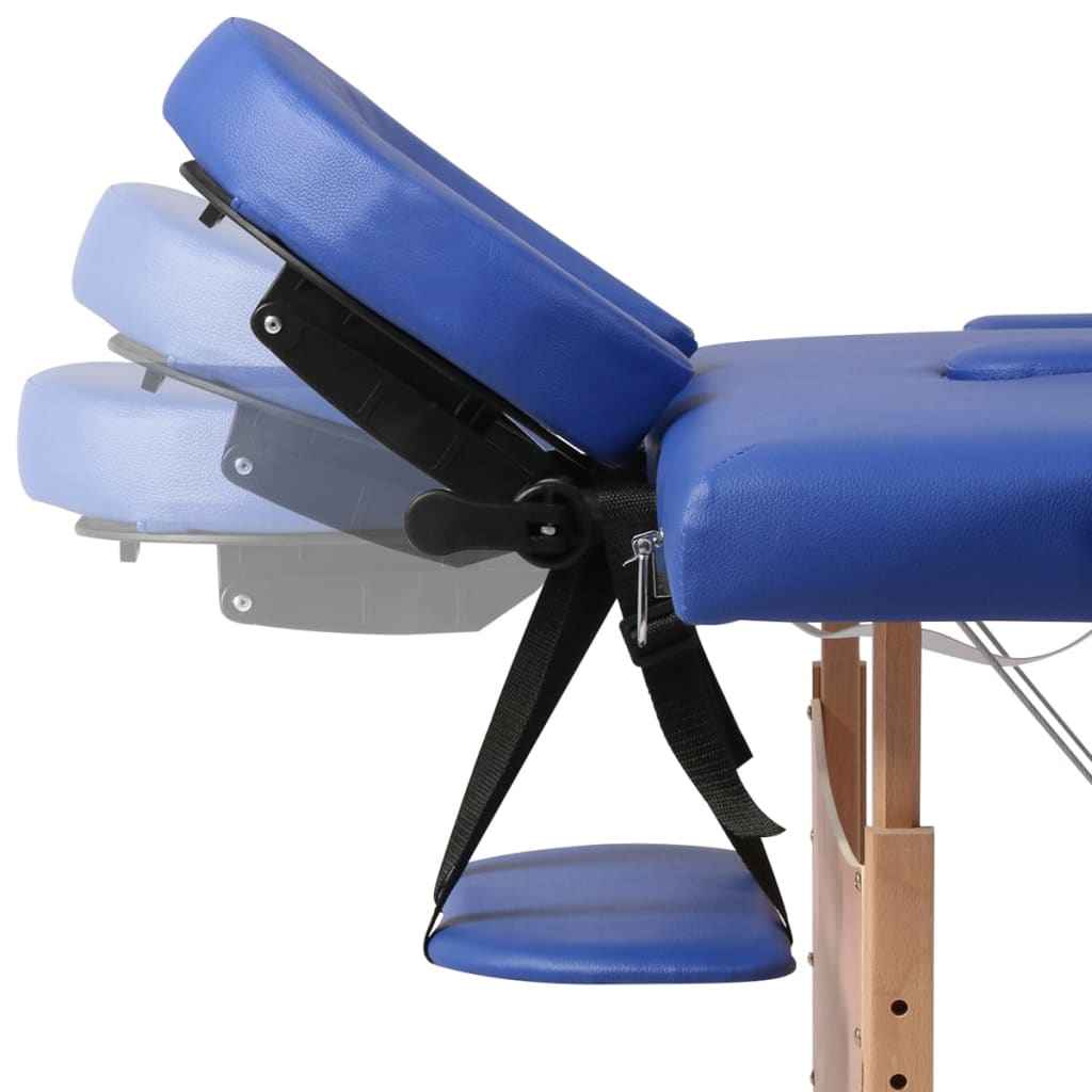 vidaXL Mesa massagem dobrável 2 zonas c/ estrutura de madeira azul
