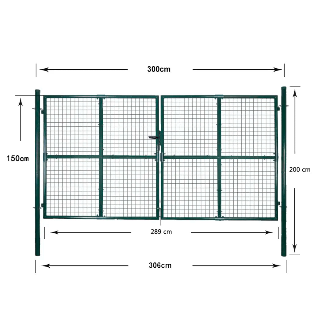 Portão de cerca com porta dupla 300x150 cm em aço revestido a pó