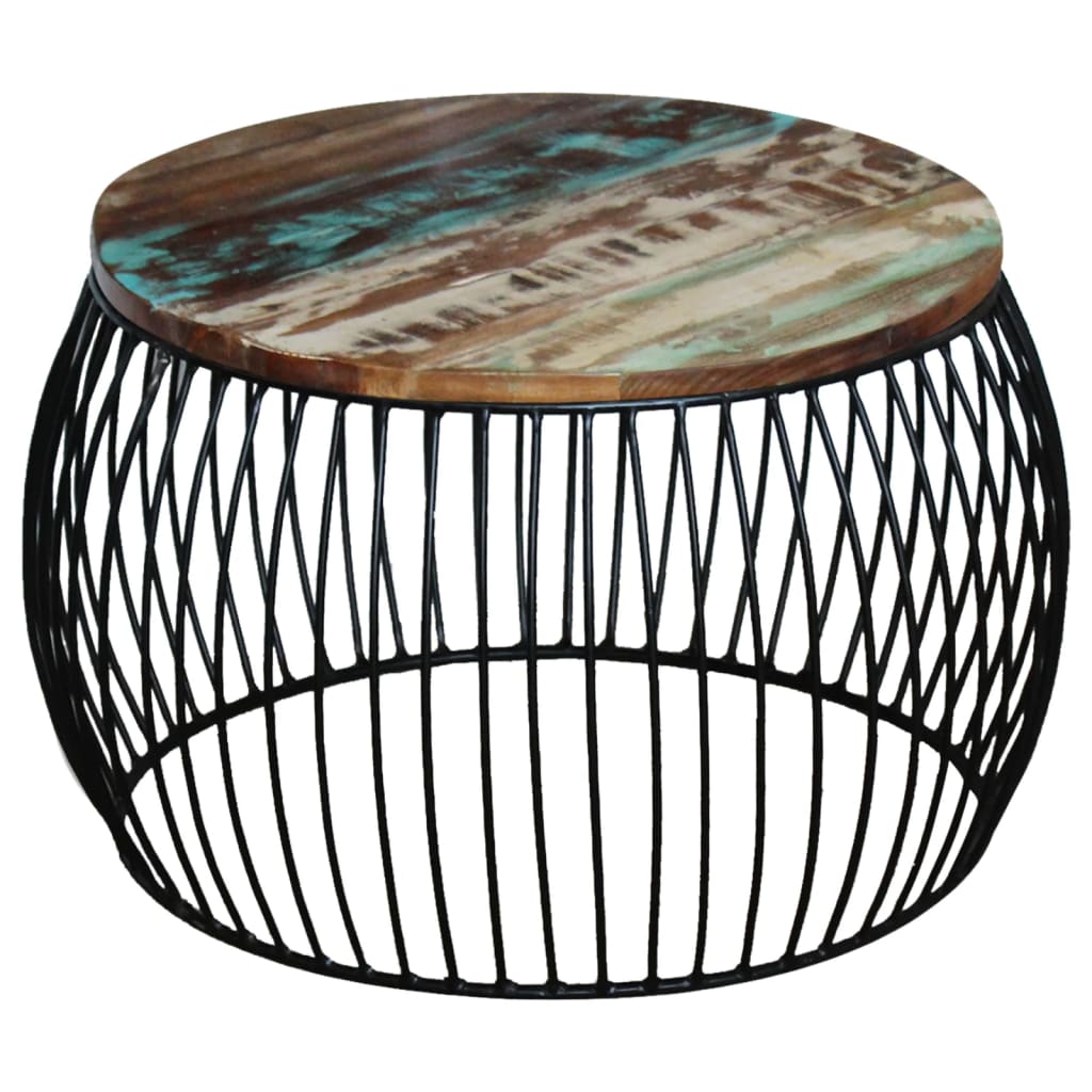 vidaXL Mesa de centro redonda 68x37 cm madeira reciclada maciça