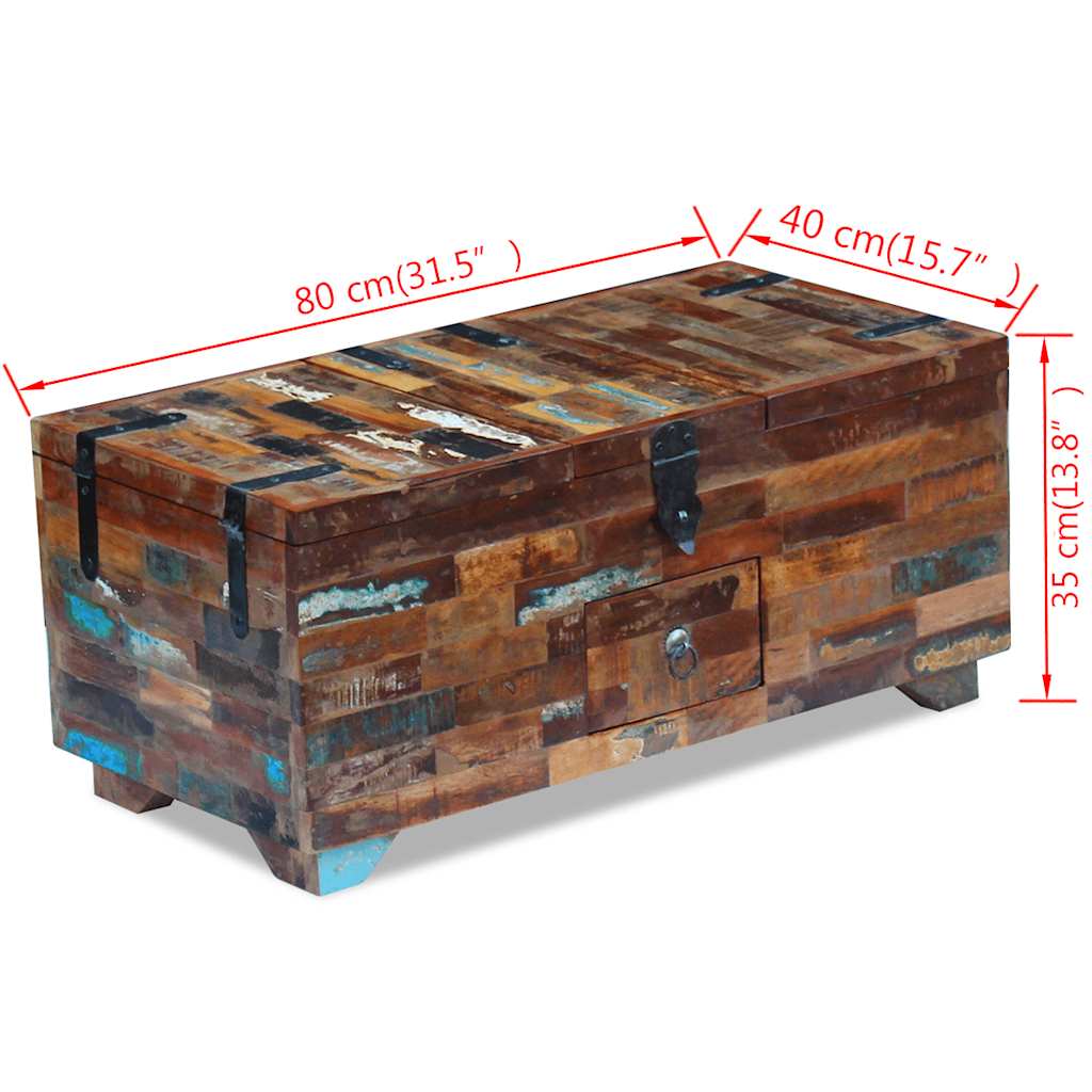 vidaXL Mesa de centro baú/caixa 80x40x35cm madeira reciclada maciça