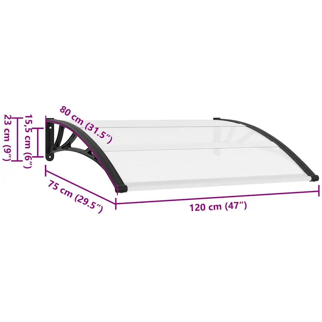 Toldo para porta 120x75 cm PC preto e transparente