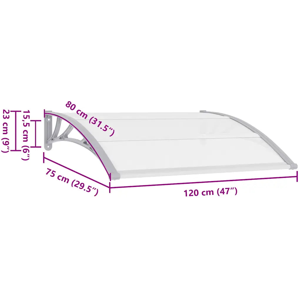 Toldo para porta 120x75 cm PC cinzento e transparente