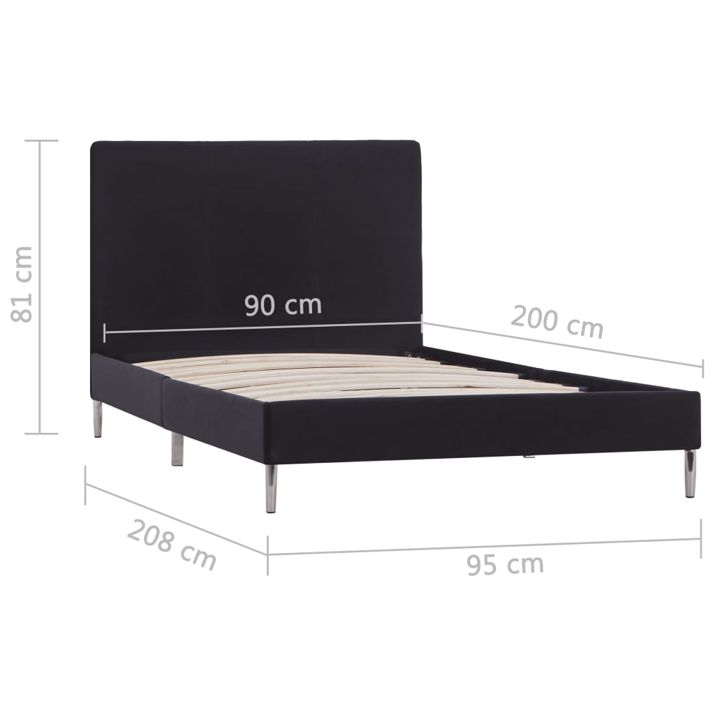 vidaXL Estrutura de cama 90x200 cm tecido preto