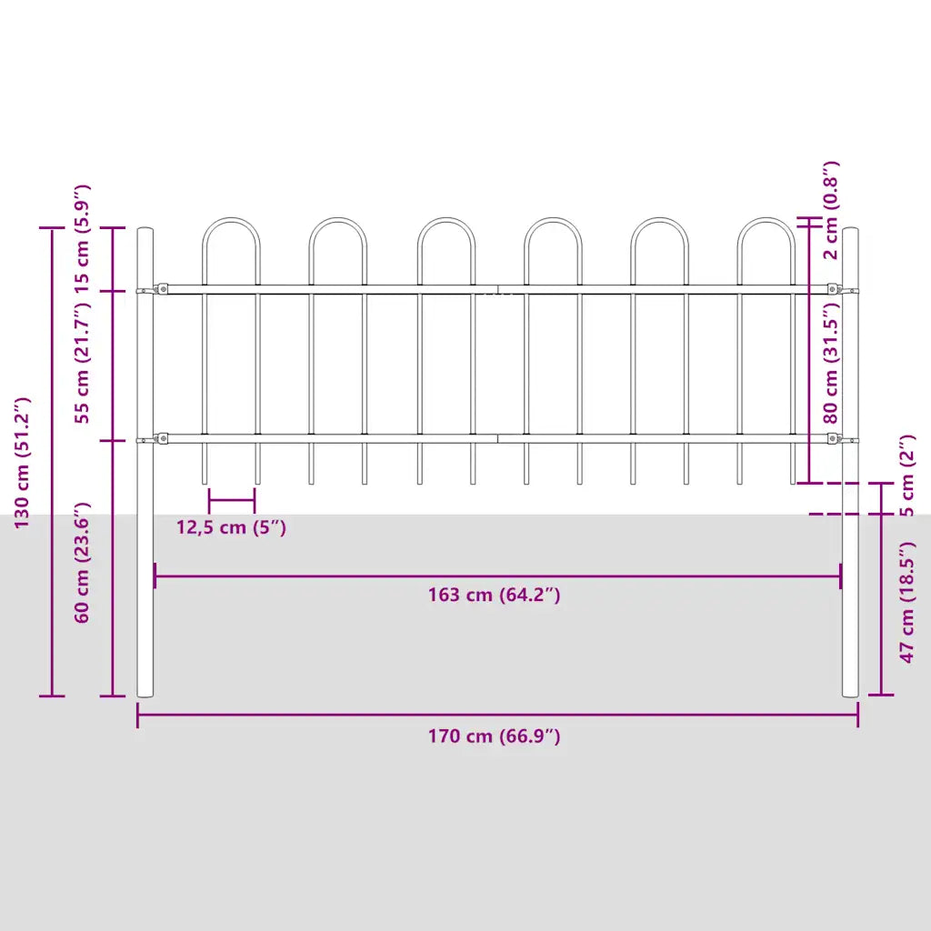 Cerca de jardim BOXTEL com topo em arco, em aço, 181x80 cm,