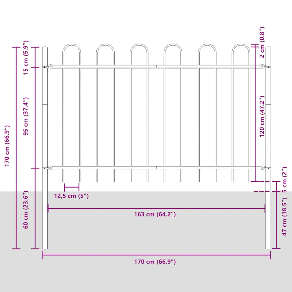 Cerca de jardim BOXTEL com topo em arco, em aço, 181x120 cm,