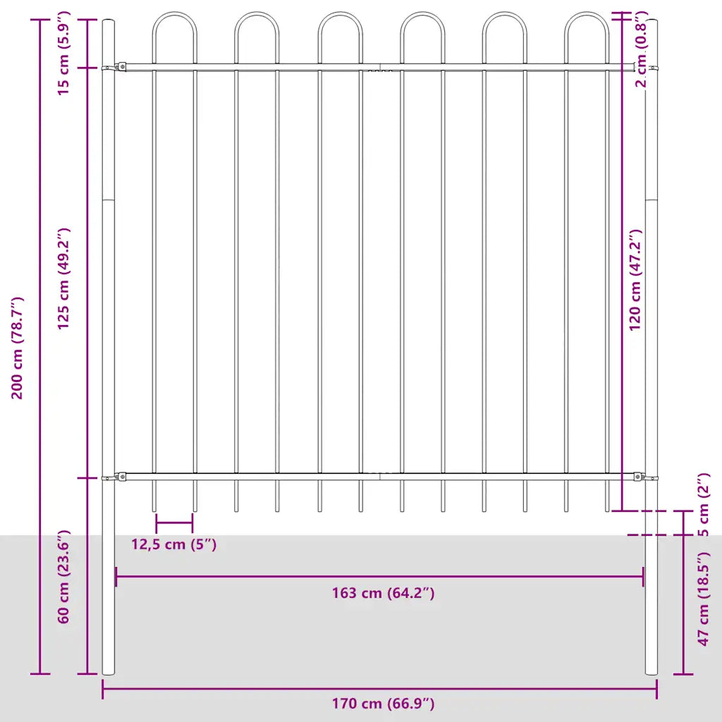 Cerca de jardim BOXTEL com topo em arco, em aço, 181x150 cm,
