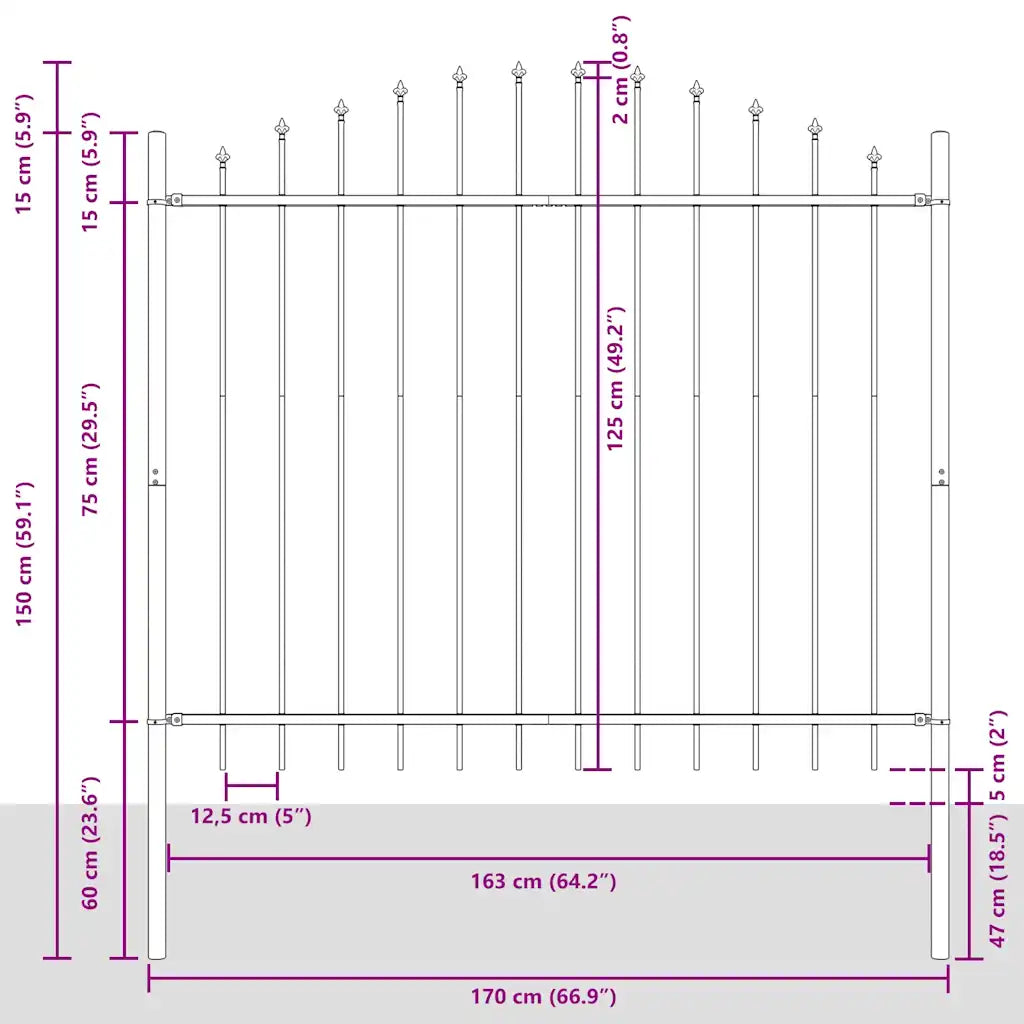 Cerca de jardim Woerden com ponta em forma de lança, em aço, 170x125 cm,
