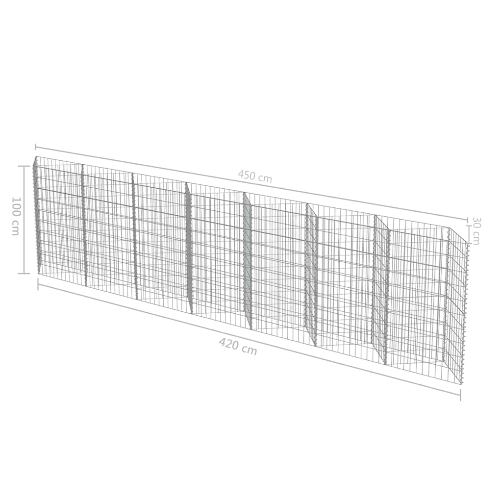vidaXL Muro gabião em aço galvanizado 450x30x100 cm