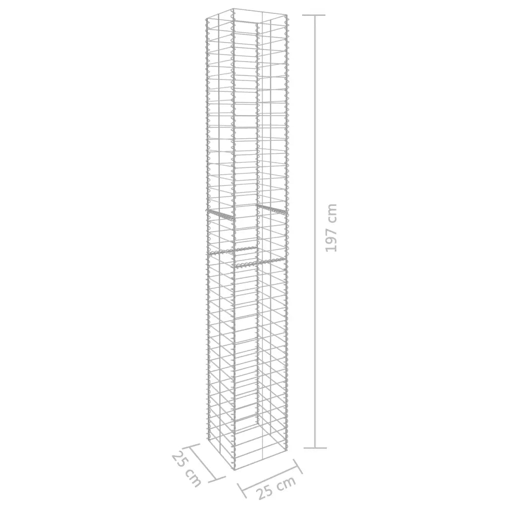 Cestos gabião 3 pcs aço galvanizado 25x25x197 cm