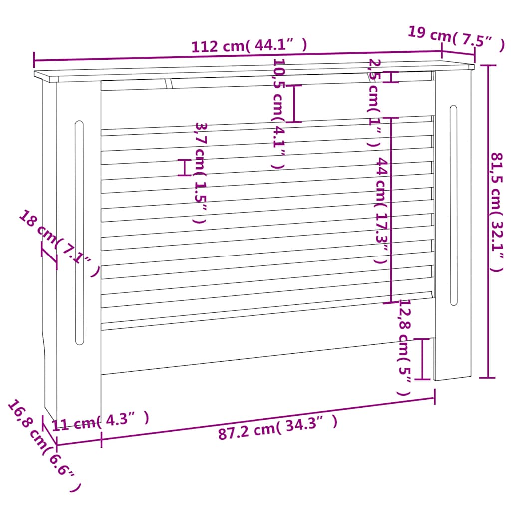vidaXL Cobertura de radiador 112x19x81,5 cm MDF branco