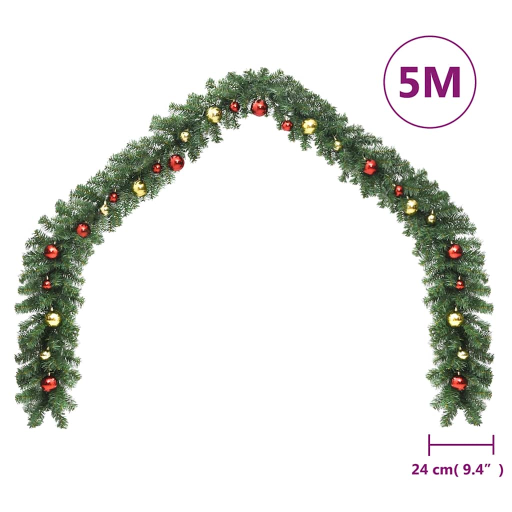 vidaXL Grinalda de Natal decorada com enfeites 5 m