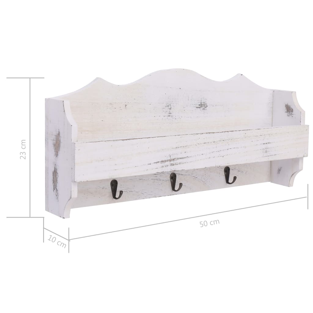 vidaXL Cabide de parede 50x10x23 cm madeira branco