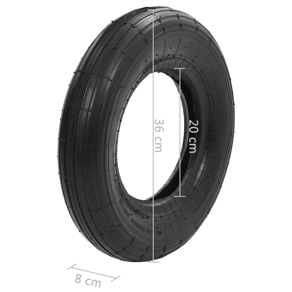 Conj. pneus e câmaras p/ carrinho mão 4 pcs 3.50-8 4PR borracha
