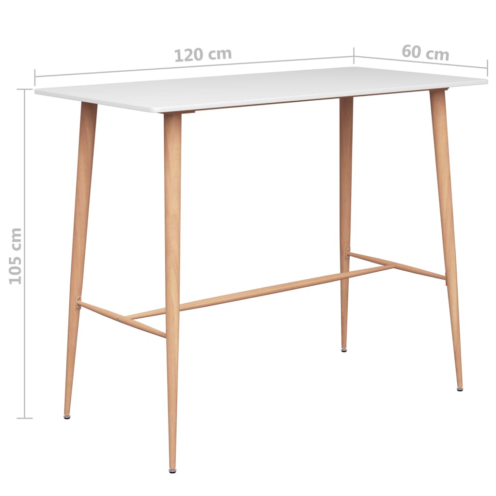 vidaXL Mesa de bar 120x60x105 cm branco
