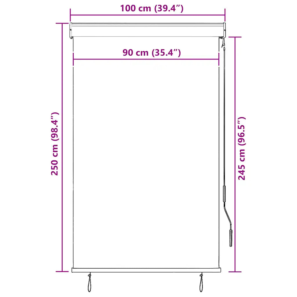 Estore de rolo para exterior 100x250 cm branco e