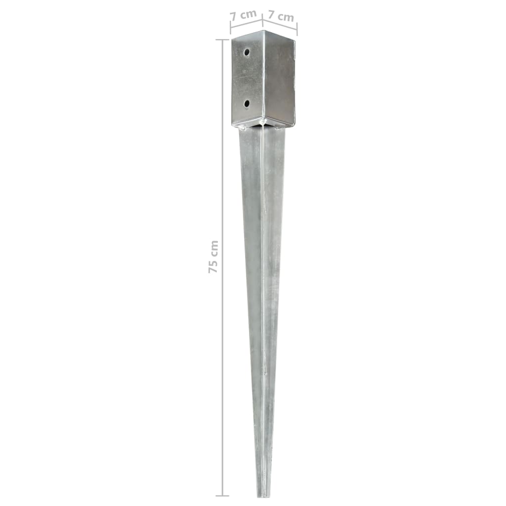 vidaXL Estacas de enterrar 2 pcs 7x7x75 cm aço galvanizado prateado
