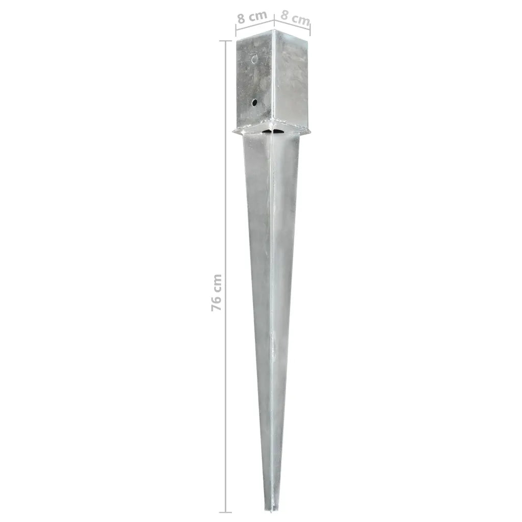 Estacas de enterrar 2 pcs 8x8x76 cm aço galvanizado prateado