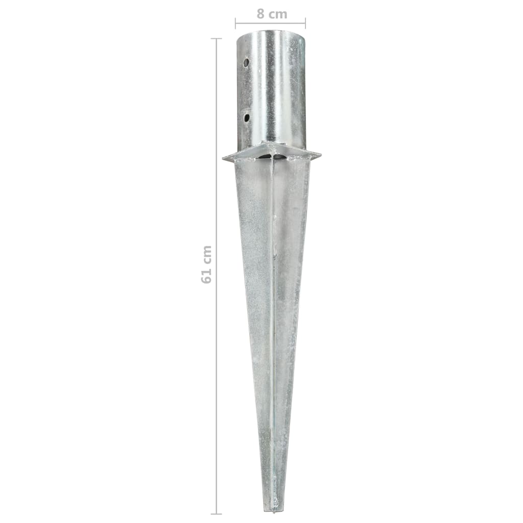 vidaXL Estacas de enterrar 2 pcs 8x61 cm aço galvanizado prateado
