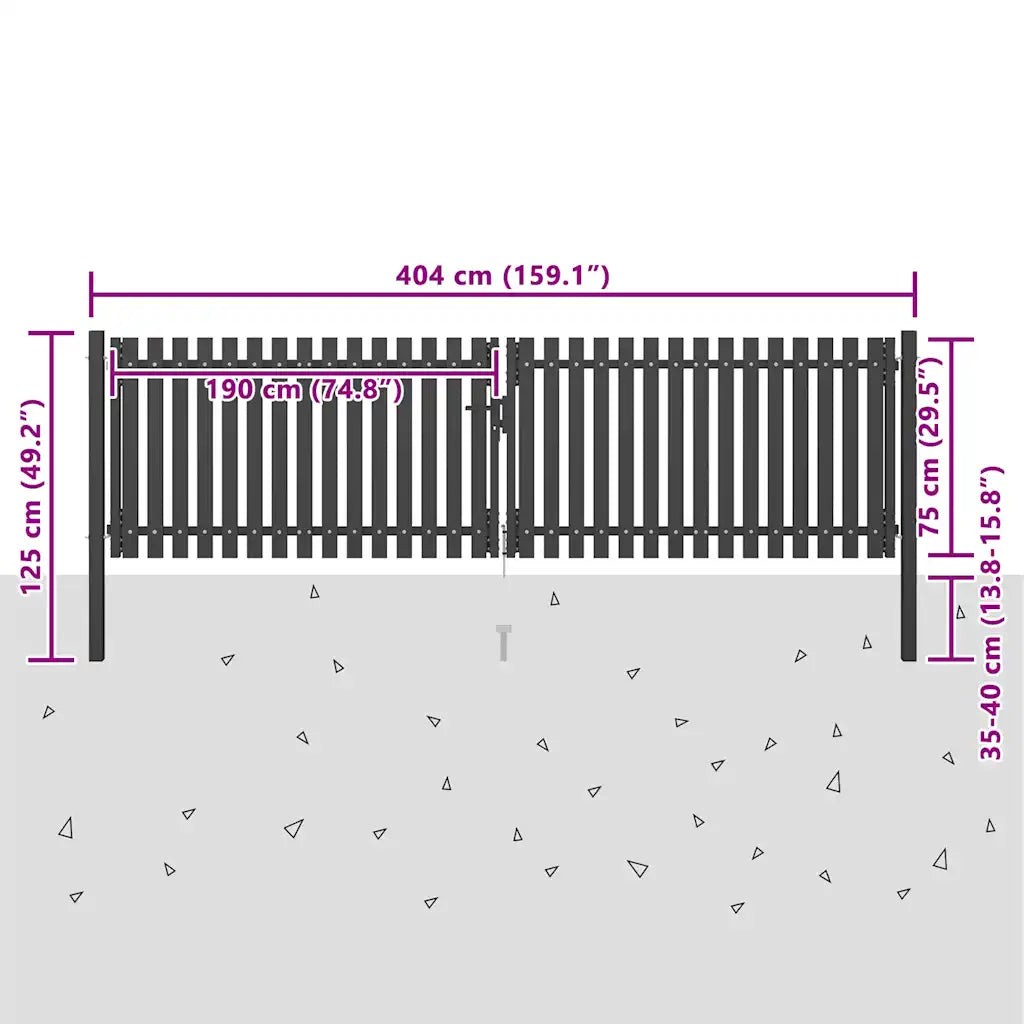 Portão de cerca de jardim em aço 400x75 cm