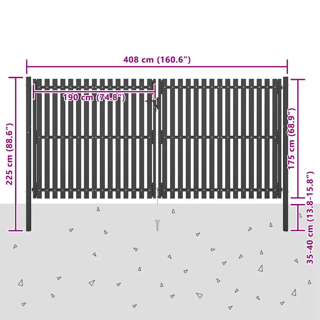 Portão de cerca de jardim em aço 400x175 cm