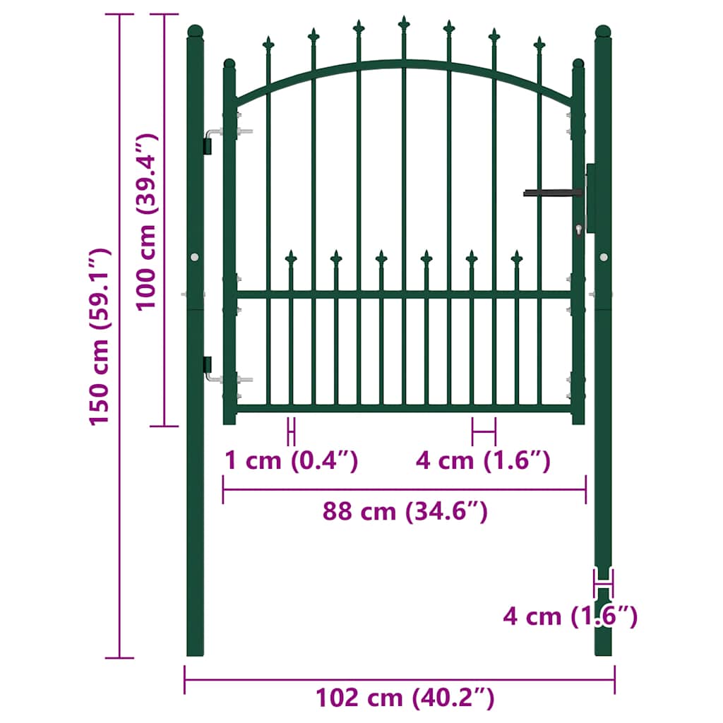 vidaXL Portão para cerca com espetos 100x100 cm aço verde