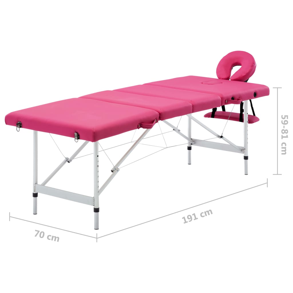 vidaXL Mesa de massagem dobrável 4 zonas alumínio preto e branco