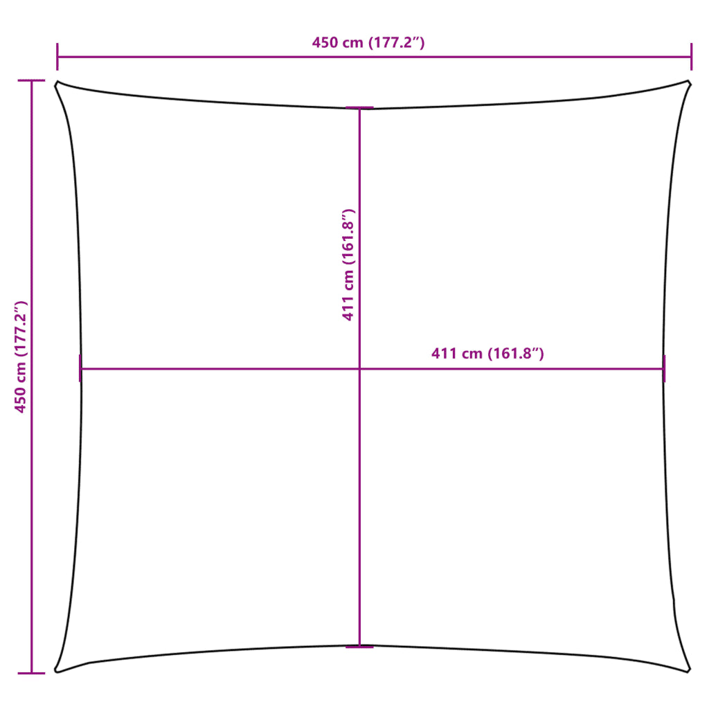 Para-sol vela tecido oxford quadrado 4,5x4,5 m