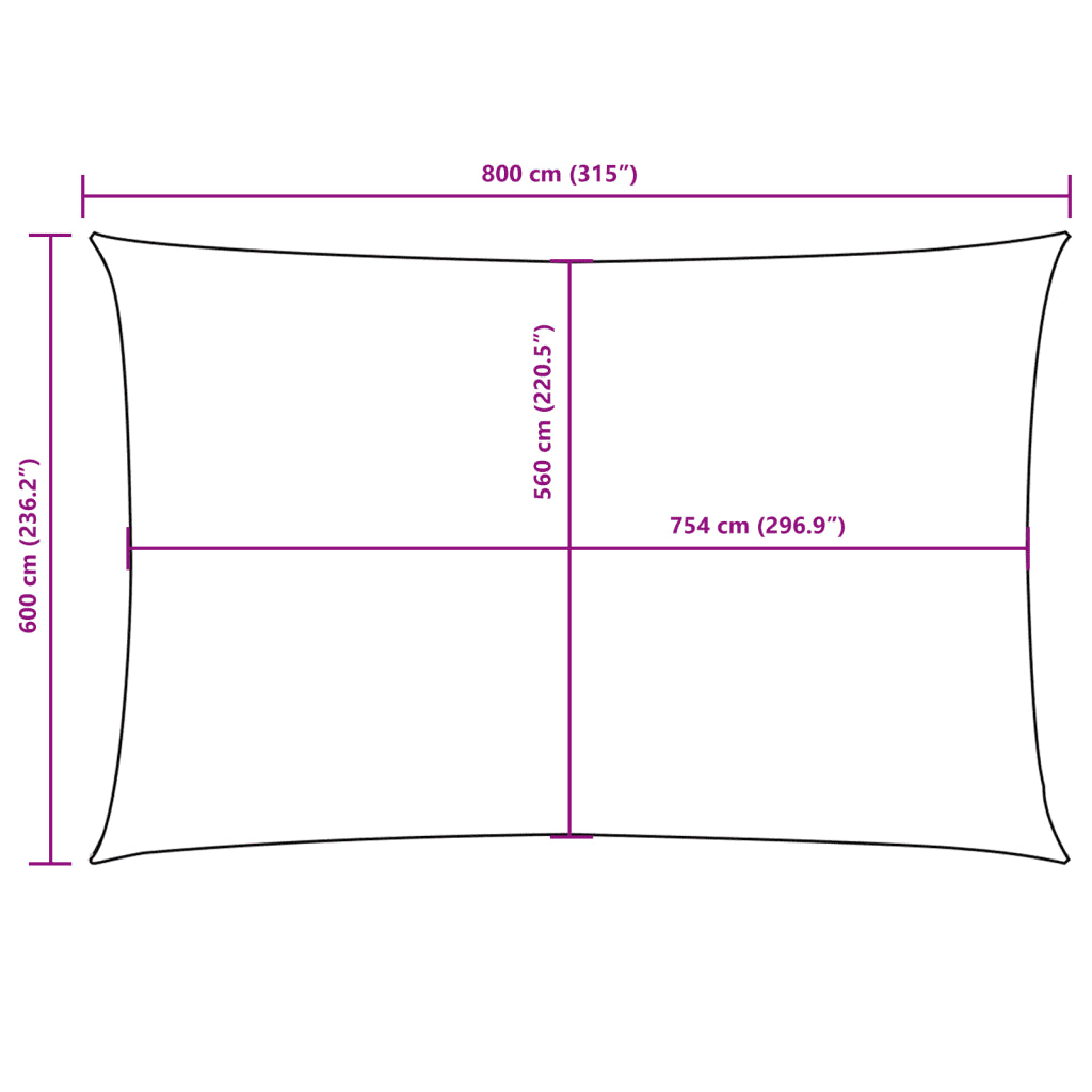 Para-sol estilo vela tecido oxford retangular 6x8 m cor