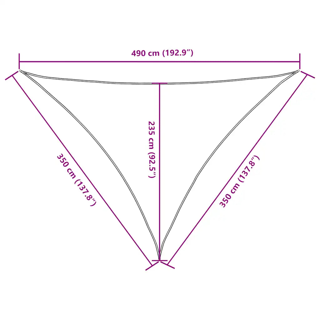 Para-sol estilo vela tecido oxford triangular 3,5x3,5x4,9m