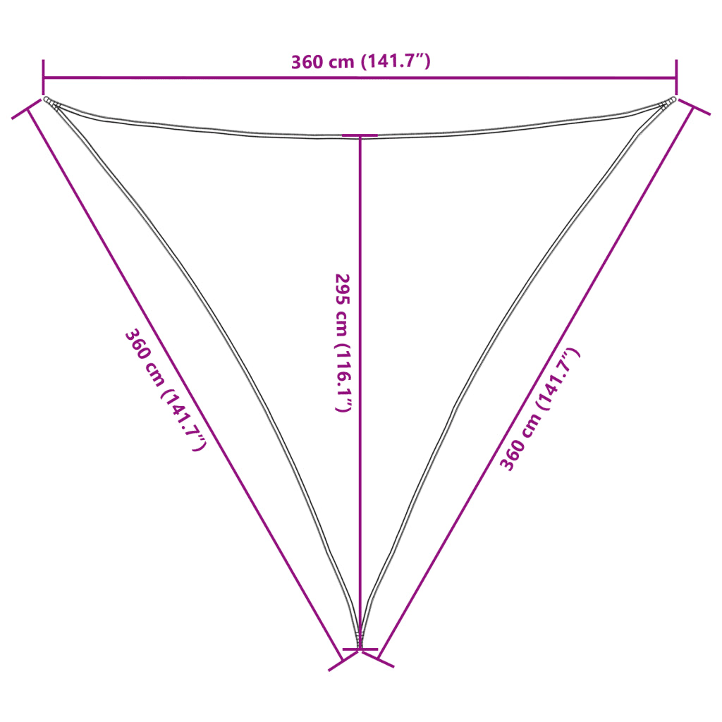 Para-sol vela tecido oxford triangular 3,6x3,6x3,6 m