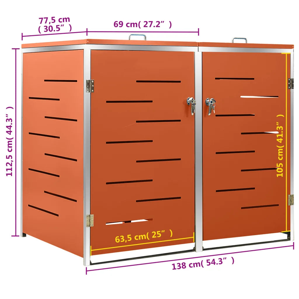 Abrigo duplo para caixote do lixo 138x77,5x112,5 cm aço inox