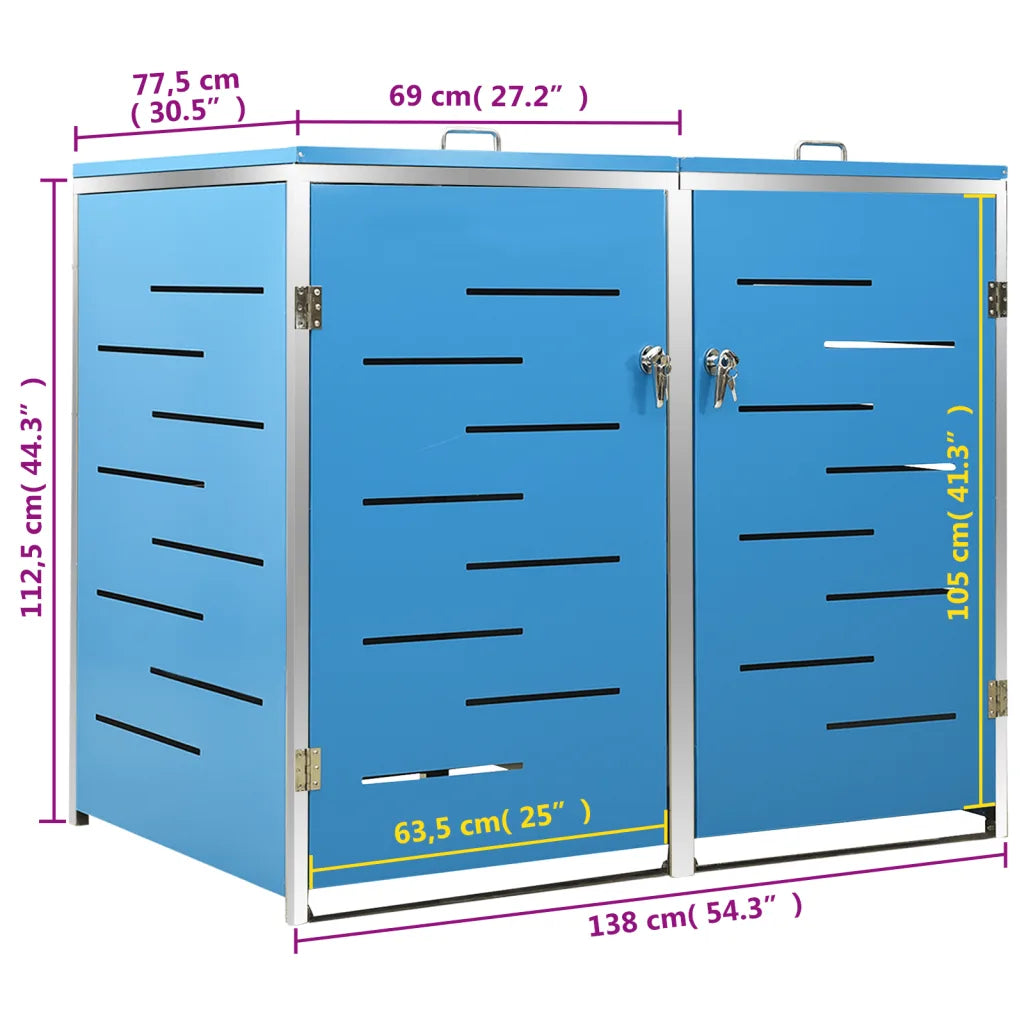 Abrigo duplo para caixote do lixo 138x77,5x112,5 cm aço inox