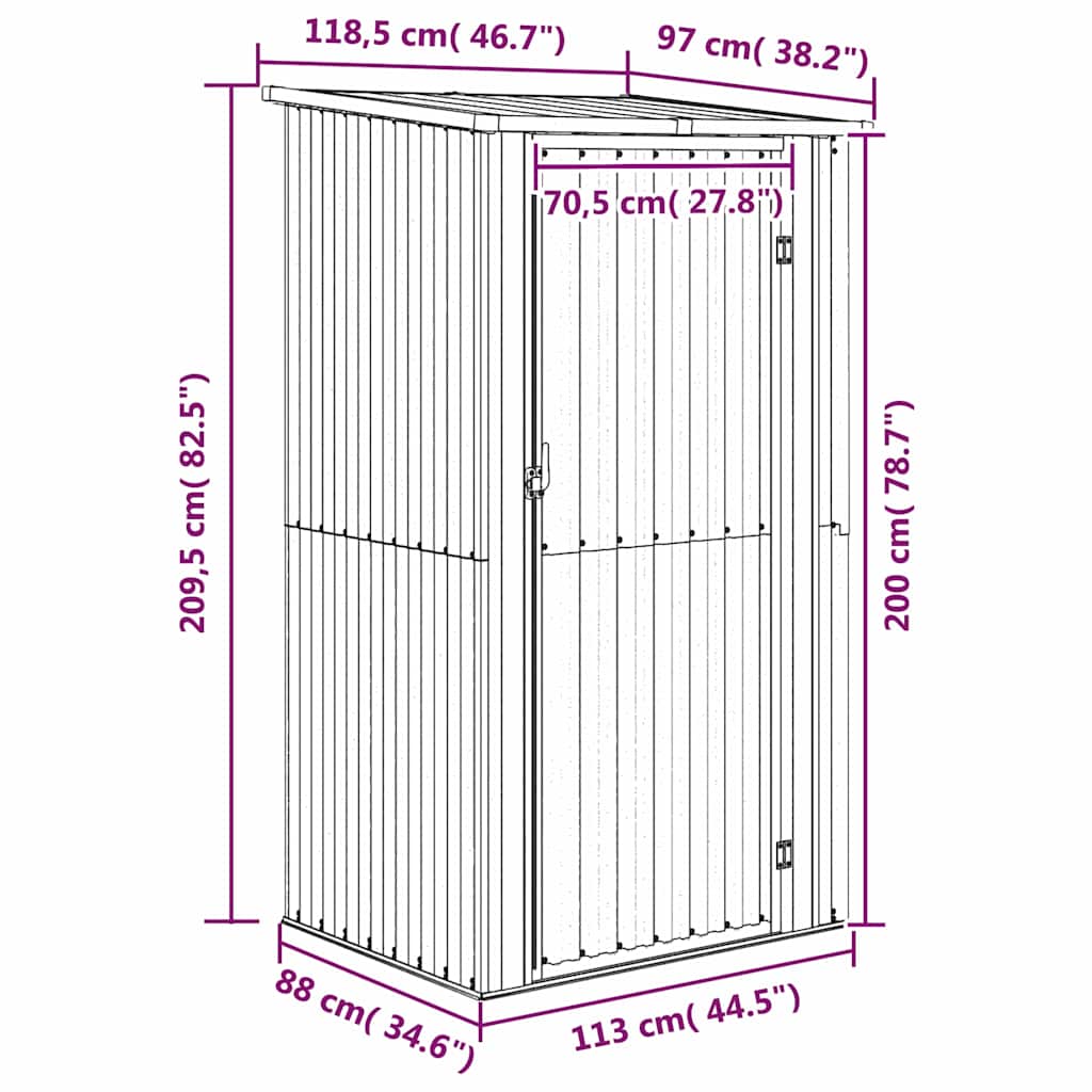 vidaXL Abrigo de jardim verde 118,5x97x209,5 cm aço galvanizado