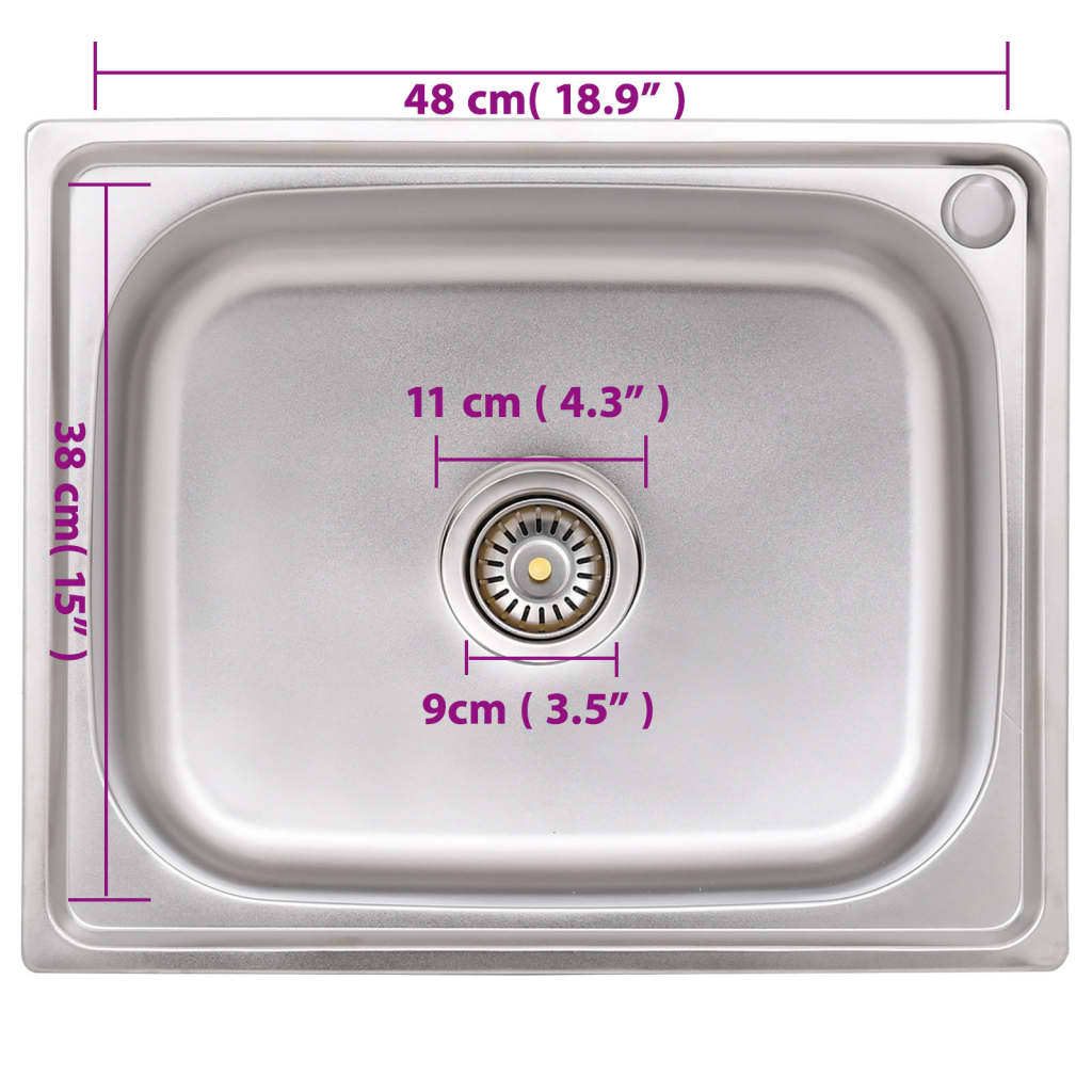 vidaXL Lava-louça de campismo individual aço inoxidável