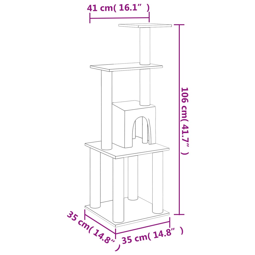 vidaXL Árvore para gatos c/ postes arranhadores sisal 105 cm cor creme