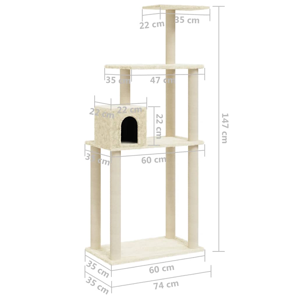 vidaXL Árvore p/ gatos c/ postes arranhadores sisal 147cm cinza-claro
