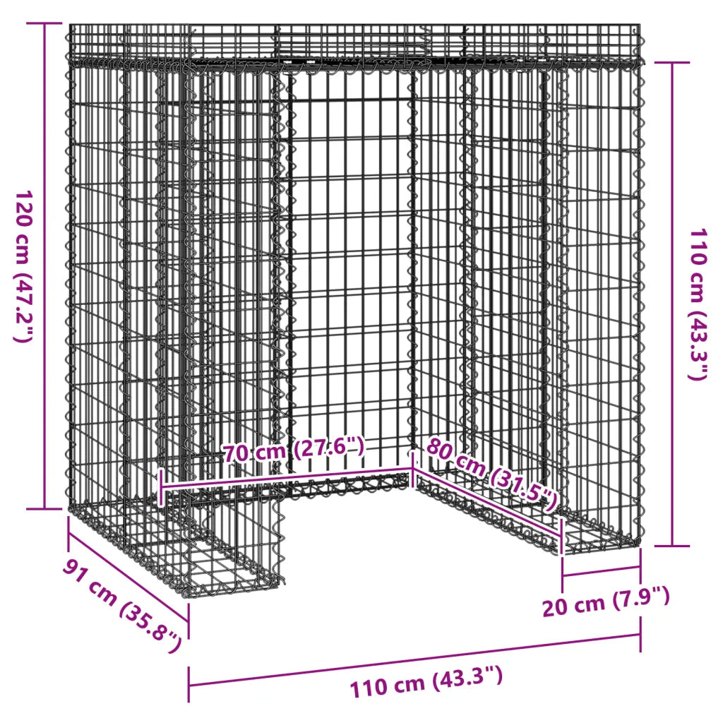 Muro gabião p/ caixote do lixo 110x91x120 cm ferro galvanizado